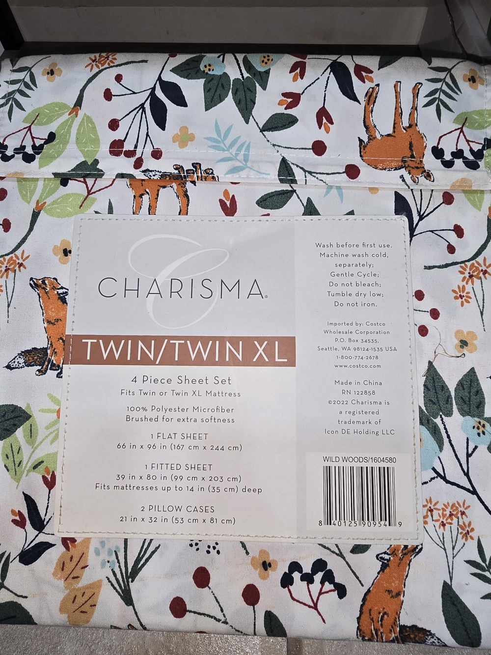 Charisma Twin XL Sheet Set with Orange Fox and Multicolor Leaf Print